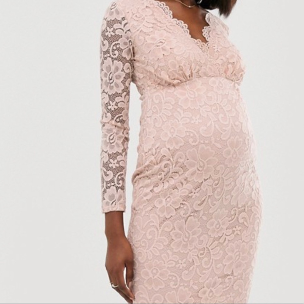 Maternity Lace Body Con Dress (in pearl pink)